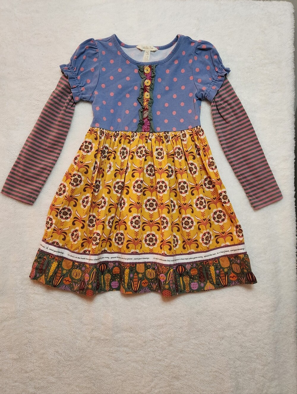 Matilda Jane Blue Polka Dot & Yellow Floral Layered Dress Size 6